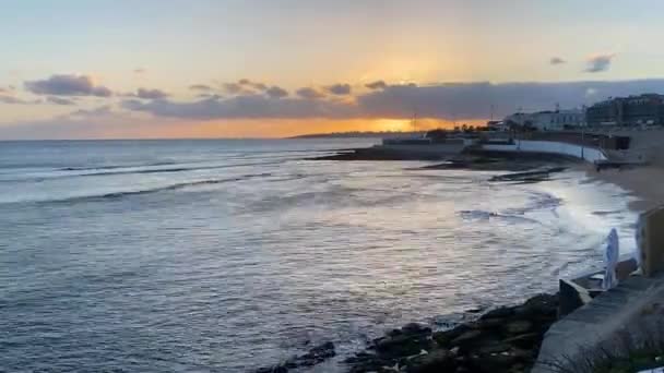 Geweldige Zonsondergang Met Prachtige Kleuren Wolken Cascais Portugal — Stockvideo