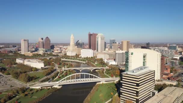 Columbus Ohio Skyline Mouvement Vidéo Drone Vers Bas — Video