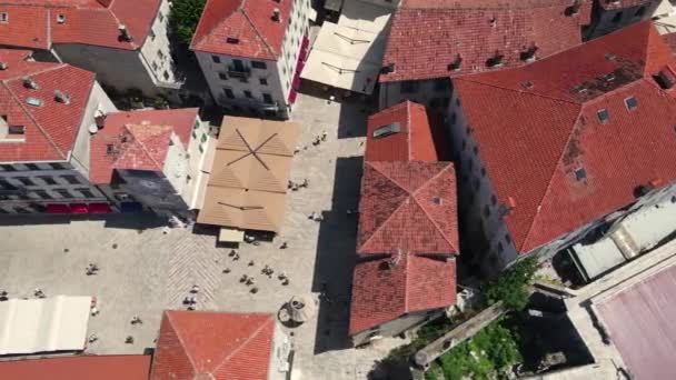 Kotor Montenegro Top Aerial View Rooftops Stone Buildings Medieval Fort — стокове відео