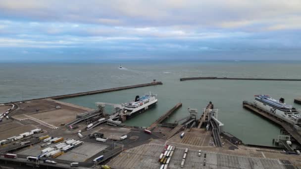 Porto Dover Porto Ferry Terminal Camiões Desembarque Kent Inglaterra Imagens — Vídeo de Stock
