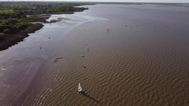 Различные Водные Виды Спорта Берегу Реки Рио Плата Буэнос Айресе — стоковое видео