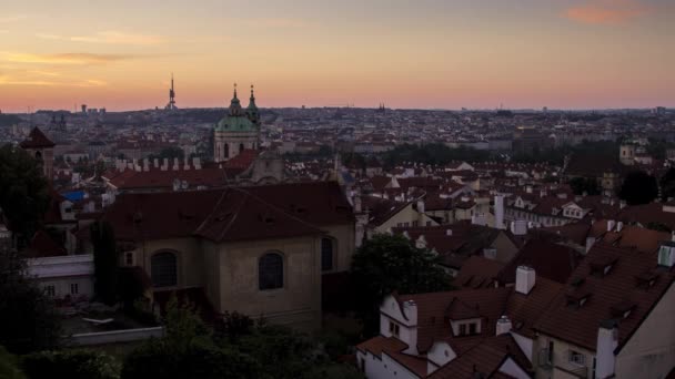 Zonsopgang Timelapse Daken Van Mala Strana Praag Tsjechië Gezien Vanaf — Stockvideo