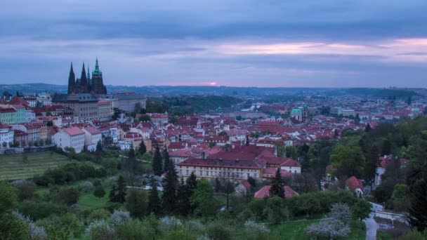 Každodenní Úsvit Praze Česká Republika Při Pohledu Strahovských Zahrad Výhledem — Stock video