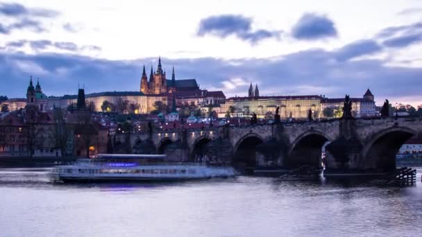 Timelapse Del Atardecer Del Día Noche Praga República Checa Con — Vídeo de stock