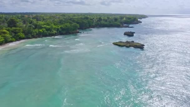 Flyover Aereo Mar Dei Caraibi Virgen Beach Con Paesaggio Forestale — Video Stock