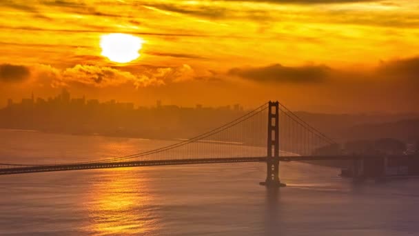 Golden Gate Bridge Bright Orange Sunset Golden Gate Strait São — Vídeo de Stock