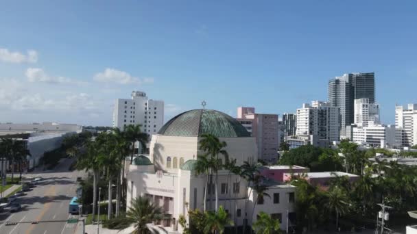 Judisk Synagoga South Beach Miami Florida Usa Flygfoto Emanu Temple — Stockvideo