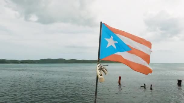 Bandera Porto Rican Flaps Wind End Pier Painted National Flag — Vídeos de Stock