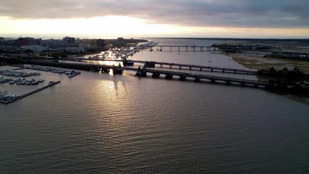 Rio Ashley Nascer Sol Aéreo Charleston Carolina Sul — Vídeo de Stock