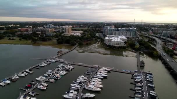Aerial Push Marina Ashley River Charleston South Carolina — Stock Video