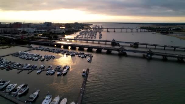 Patelnia Powietrzna Wschodu Słońca Mostów Rzecznych Ashley Charleston Południowa Karolina — Wideo stockowe