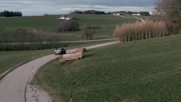 Drone Aérea Tiro Ford Pick Truck Diesel Carro Afastando Câmera — Vídeo de Stock