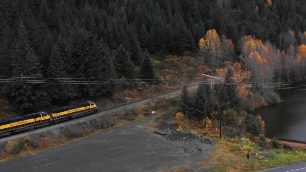 Riprese Del Treno Che Passa Alaksa Durante Stagione Autunnale — Video Stock