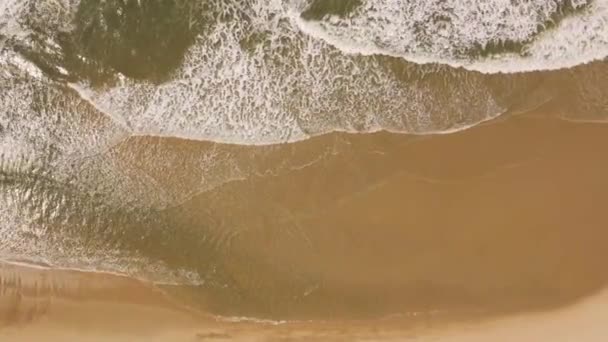 Oceánské Vlny Jemně Drtí Žluté Písečné Pláže Dron Pohybuje Doprava — Stock video