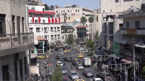 Drukke Dagelijkse Verkeer Straten Van Amman Jordanië Auto Mensen Het — Stockvideo