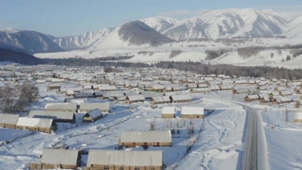 Aerial Drone Shot Hemu Village Xinjiang Chiny Jasny Zimowy Dzień — Wideo stockowe