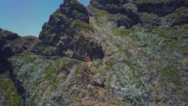 Sendero Aéreo Sobre Senderismo Madeira Portugal Retrocediendo Para Mostrar Vasta — Vídeos de Stock