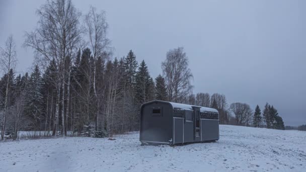 Time Lapse Toma Frío Día Invierno Paisaje Rural Con Nieve — Vídeos de Stock