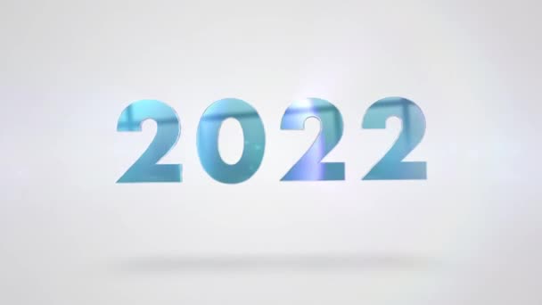 2022年エレガントなアニメーション Happy New Year Animationの看板に輝く青の数字 白いきれいな背景 — ストック動画