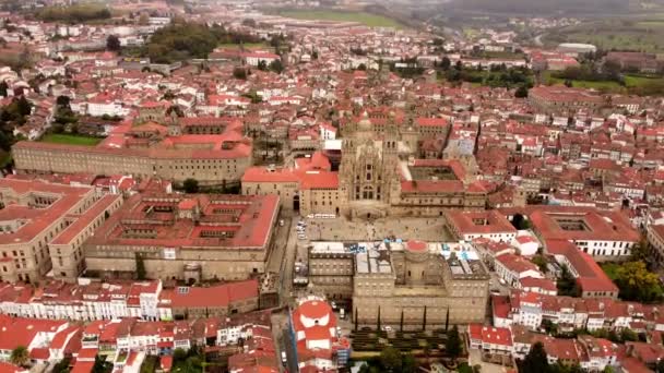 Santiago Compostela Luftaufnahme Der Altstadt Mit Gotischer Christlicher Kathedrale — Stockvideo