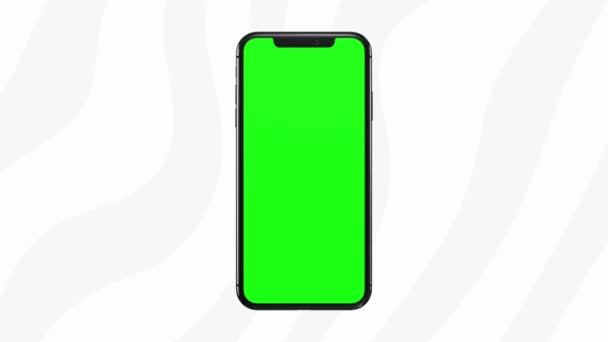 Mobile Phone Green Screen Front View Isolated White Wave Background — Stock Video