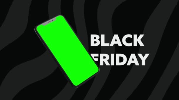 Black Friday Smartphone Animace Zelenou Obrazovkou Izolovanou Pozadí Černé Vlny — Stock video