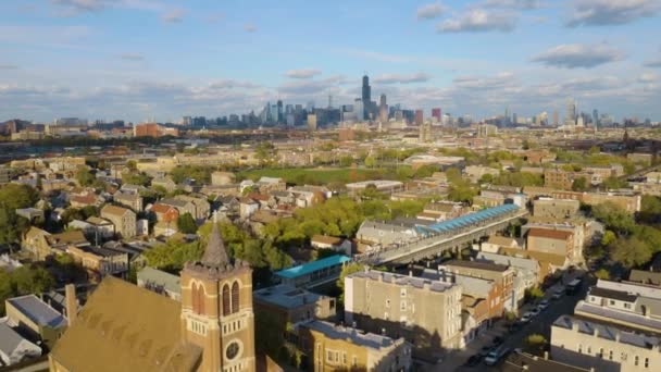 Flygfoto Etablera Skott Pilsen Mexikanska Gemenskapen Chicago Höstdagen — Stockvideo