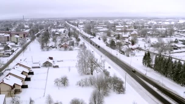 Zimní Natáčení Dálnice Malém Městě Winter Zakřivený Let Odpoledne — Stock video
