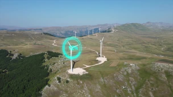 Charging Animation Wind Turbine Sustainable Energy Concept Drone Aerial View — Stock Video