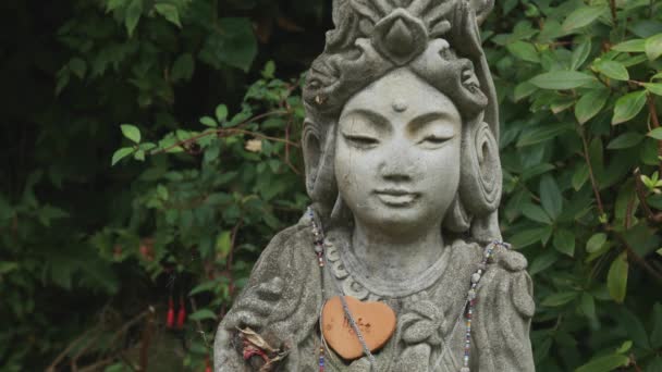 Vooraanzicht Van Bodhisattva Guan Yin Steen Gesneden Voorstelling — Stockvideo