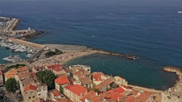 Antibes France Aerial V41 Bird Eye View Drone Che Vola — Video Stock