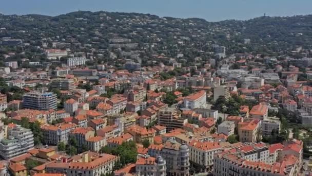 Cannes France Aerial V37 Drone Flyover Downtown Cityscape Pan Shot — Stockvideo