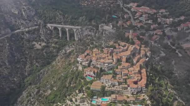 Eze France Aerial V21 Cinematic High Angle Birds Eye View — Vídeos de Stock