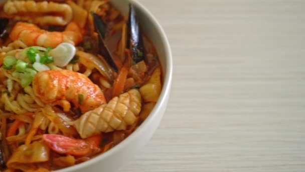 Jjamppong Sopa Macarrão Frutos Mar Coreano Estilo Comida Coreano — Vídeo de Stock