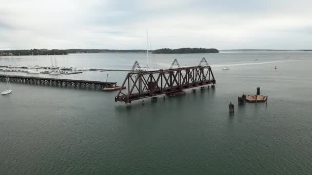 Superbe Vue Aérienne Vieux Pont Ferroviaire Casco Bay Maine — Video