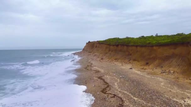 Golven Crashen Het Strand Luchtfoto Panorama — Stockvideo