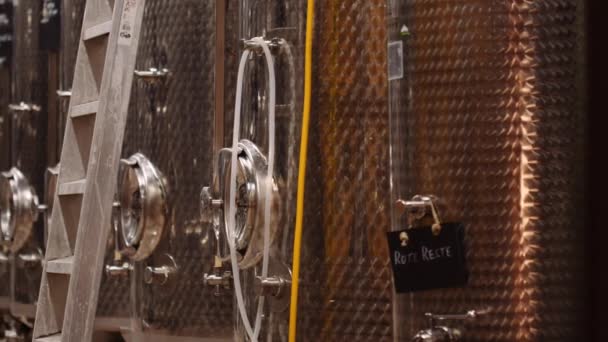 Stainless Steel Wine Tanks Cellar Winery Ready Harvest — Stock Video