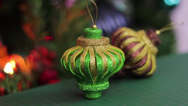 Glitter Foami Christmas Ornaments Green Cutting Mat Xmas Decorations Blured — Stock Video