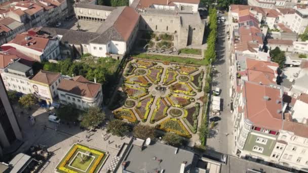 Panoramisch Uitzicht Vanuit Lucht Beroemde Santa Barbara Tuin Braga Portugal — Stockvideo