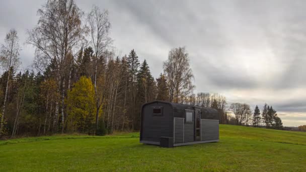 Timelapse Isolated Cabin Outdoors Cloudy Day — Stock Video