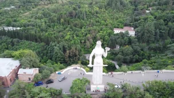 Drone Che Sorvola Madre Della Georgia Collina Sololaki Vicino — Video Stock