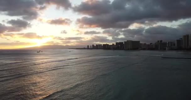 Vista Pôr Sol Praia Waikiki Oahu Hawaii — Vídeo de Stock