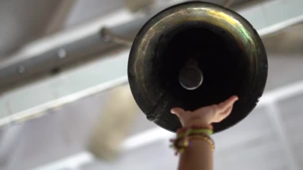 Baby Girl Ringing Bell Temple Indian — Stock Video