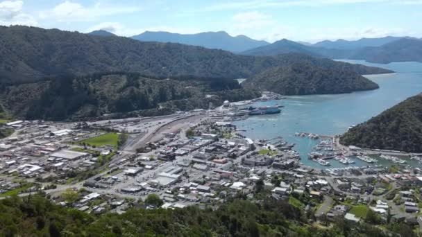 Picton Pittoresk Stadje Met Vluchthaven Van South Island Kuststadsgezicht Van — Stockvideo