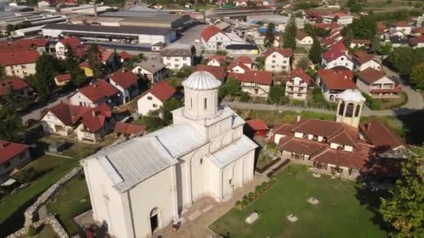 Kostel Achillia Arilje Srbsko Letecký Pohled Historická Památka Století Slunečný — Stock video