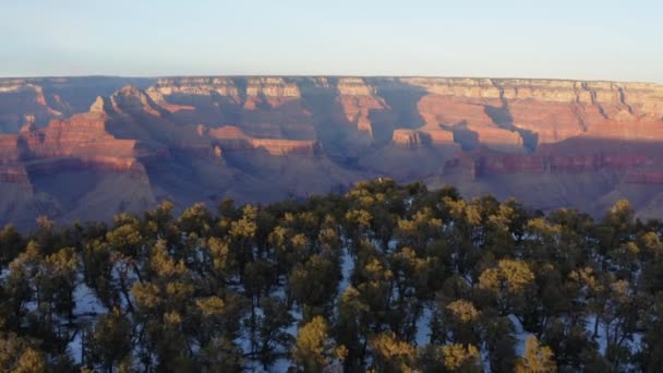 Drone Flygning Över Plantage Täcker Shoshone Punkt Grand Canyon Soluppgången — Stockvideo