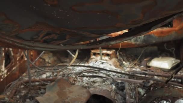 Interior Burned Corroded Rusty Car — Stock Video