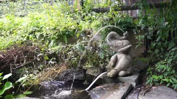 Stenen Fontein Met Standbeeld Vorm Van Een Olifant Met Verhoogde — Stockvideo