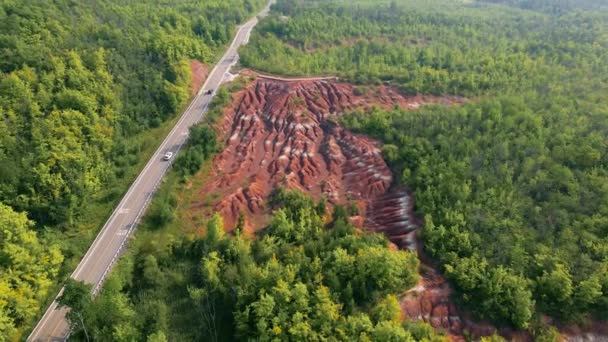 Aerial Orbital Drone Shot Cheltenham Badlands Caledon Ontario Canada — Stock video