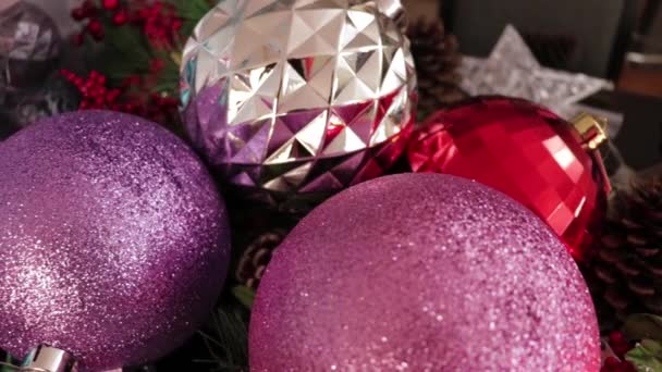 Beautiful christmas big balls. Xmas ornaments and decorations. Zoom.